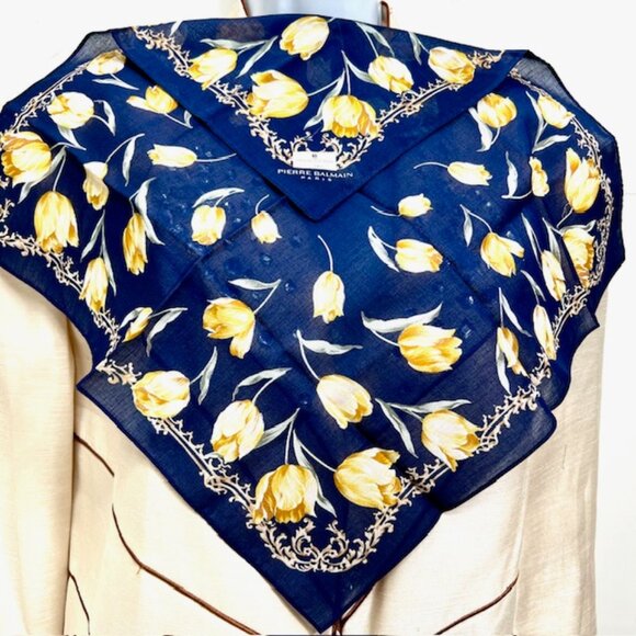 Pierre Balmain Accessories - New Pierre Balmain MiniScarf/Handkerchief Cotton 18 blue green yellow floral(80